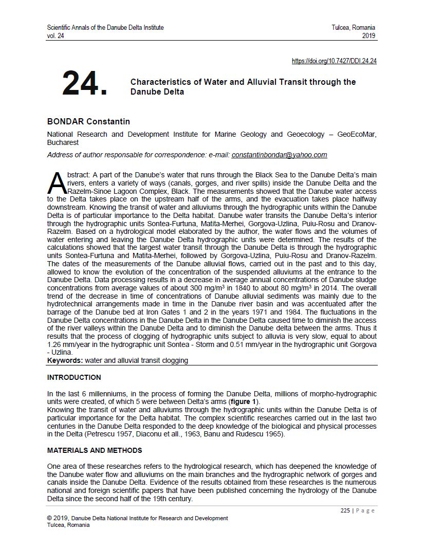 Cover of 24. Characteristics of Water and Alluvial Transit through the Danube Delta