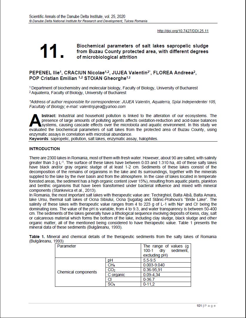 Cover of 11. Biochemical parameters of salt lakes sapropelic sludge from Buzau County protected area, with different degrees of microbiological attrition